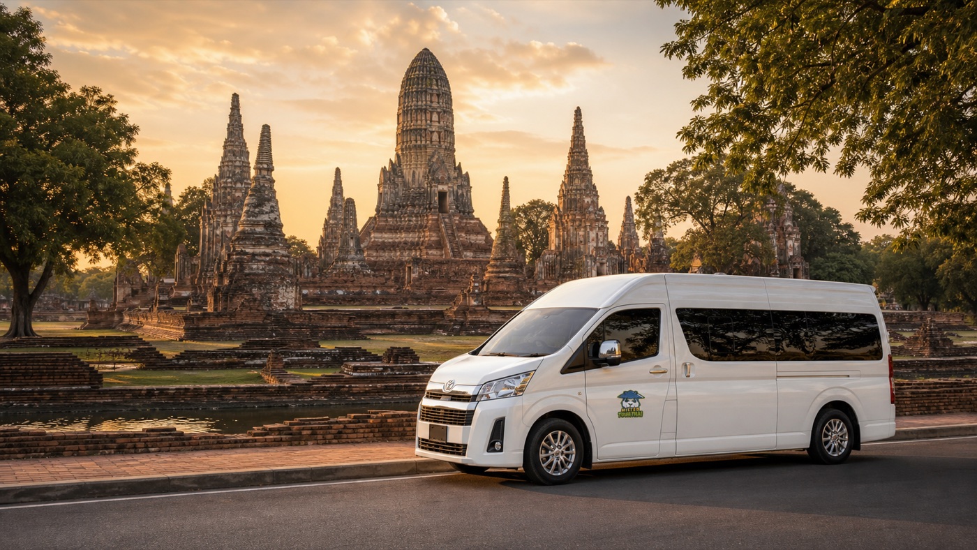 Private van near Ayutthaya temple ruins